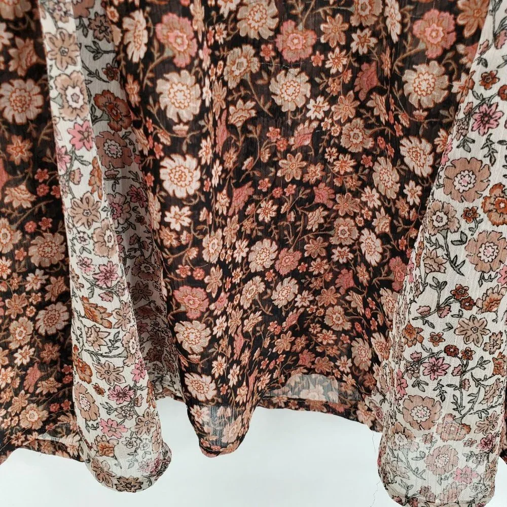 Maurices Womens Bell Sleeve Blouse Top Size‎ M Sheer Button Pink Black Boho